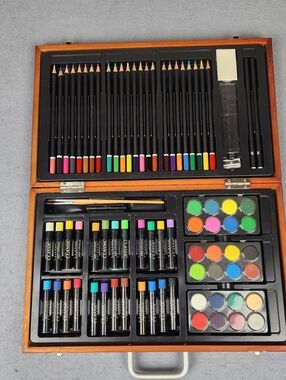 New Art Studio Classic Portable Wooden Art Set with Colored Pencils & Paints